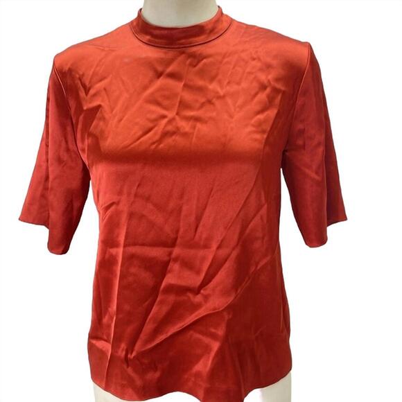 NEW NANUSHKA women's satin short sleeve top in burnt orange